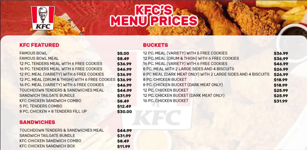 KFC Menu United States Prices 2024